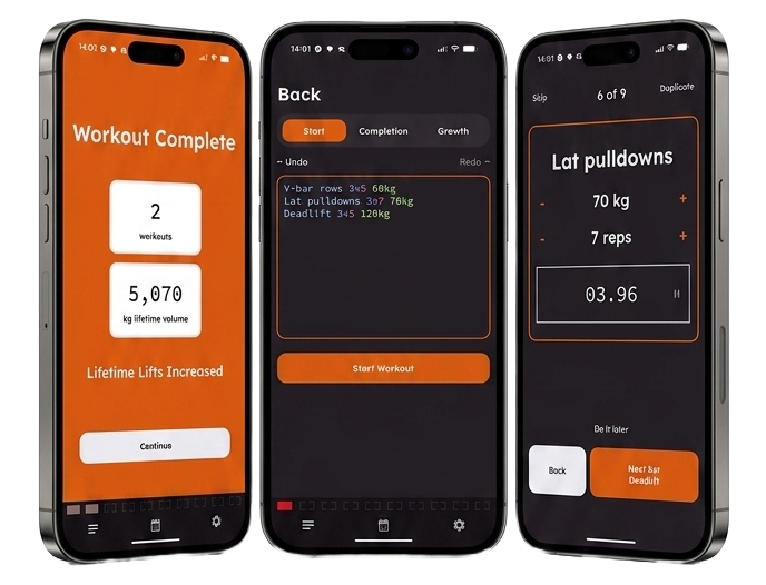 Screenshots of Jot Fitness app